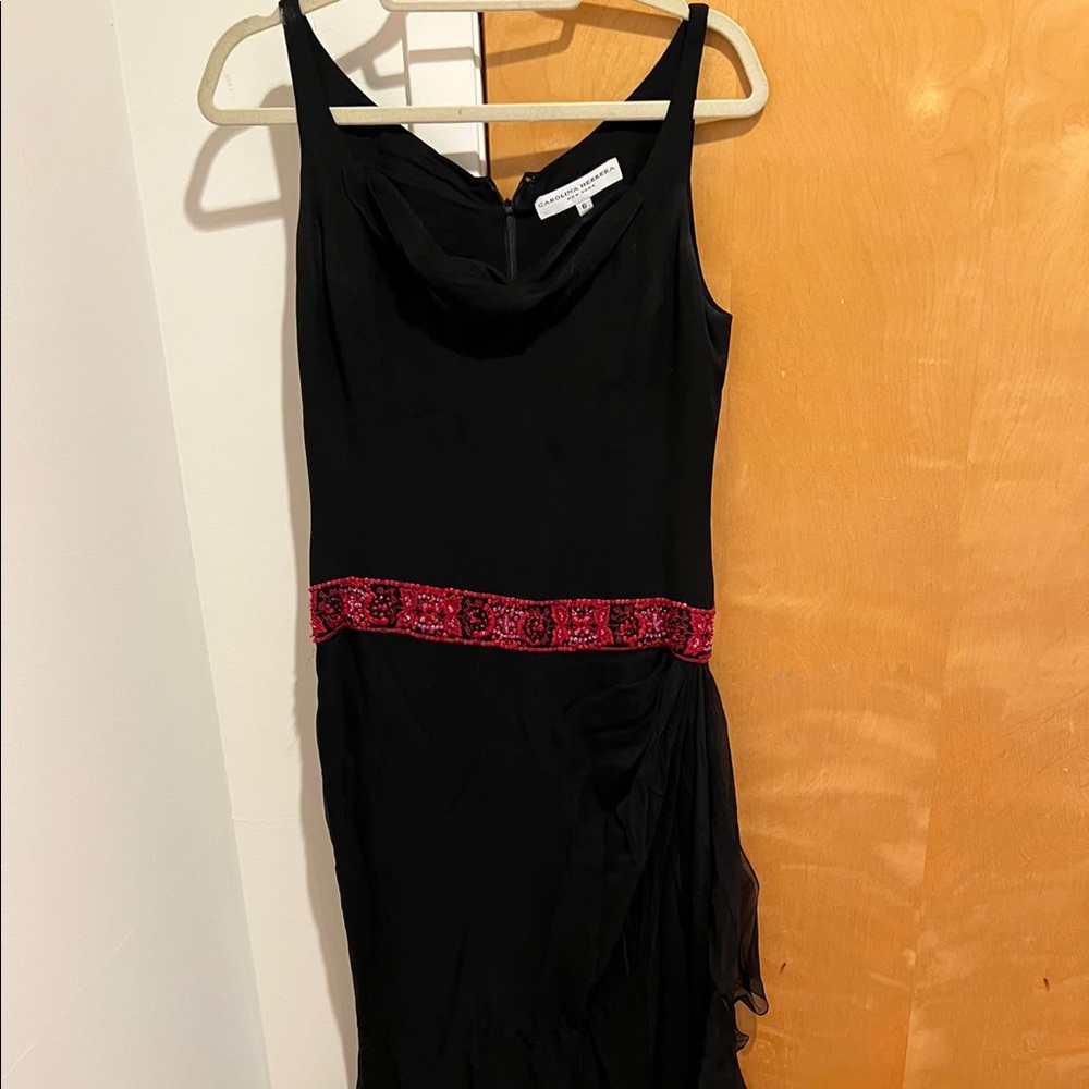 Carolina Herrera Black Dress with Red Sequin Embellished Detail
